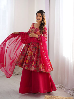 Rajwada Pink Silk Blend Printed Stitched Kurta Set For Women