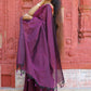 Rajwada Dark Purple Cotton  Saree  With Unstitched Blouse for Women