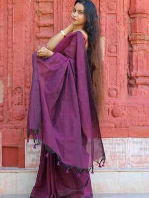 Rajwada Dark Purple Cotton  Saree  With Unstitched Blouse for Women