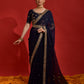Rajwada Navy Blue Embroidered Georgette Saree With Unstitched Blouse For Women