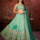 Rajwada Sea Green Net Embellished Semi Stitched Lehenga With Unstitched Blouse for Women