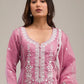 Rajwada Pink Cotton Blend Embroidered Semi-Stitched Kurta Set For Women