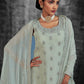 Rajwada Women Classic Embroidered Green Georgette Stitched Kurta Set