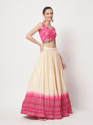 Rajwada - Beautiful Off White and Pink Lehenga Choli Set