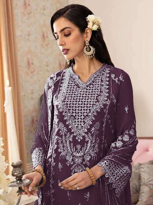 Rajwada Purple Georgette Embroidered Semi-Stitched Kurta Set For Women