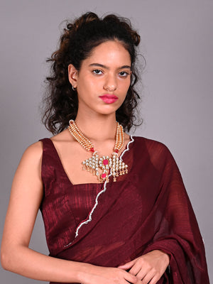 Rajwada Red Kundan Golden Multilayered Necklace Set For Women