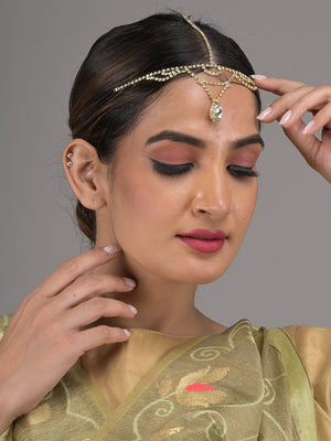 Rajwada White Faux Stone Embellished Mathapatti for Women