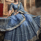 Rajwada Women Grey Embroidered Soft Net Semi Stitched Lehenga With Unstitched Blouse