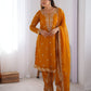 Rajwada Mustard Georgette Embroidered & Cutwork Kurta Set For Women