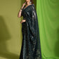 Rajwada Dark Green Embellished Georgette Saree With Unstitched Blouse For Women
