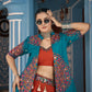 Rajwada Orange And Blue Viscose Rayon Stitched Lehenga Set For Women