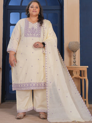 Rajwada White Cotton Blend Embroidered Kurta Set For Women