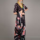 Black Soft Crepe Digital Floral Print Saree With Unstitched Blouse