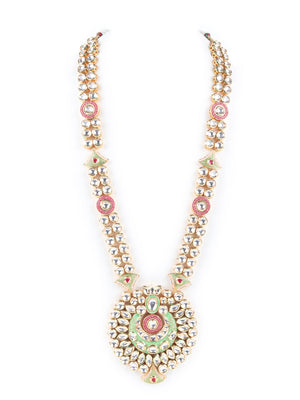Rajwada Gold and Green Long Minakari Jewelry Set For Women