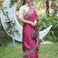 Rajwada Maroon Embroidered Satin Georgette Saree with Unstitched Blouse for Women