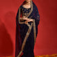 Rajwada Navy Blue Embroidered Georgette Saree With Unstitched Blouse For Women
