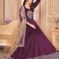 Rajwada Purple Tafeta Embroidered Semi stitched Kurta Set  For Women