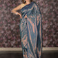 Rajwada Teal Silk Blend Woven Saree with Unstitched Blouse for Women