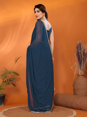 Rajwada Teal Blue Georgette Printed Saree For Women