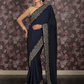 Rajwada Navy Blue Zari Embroidered Satin Saree with Unstitched Blouse for Women