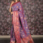Rajwada Blue Pink Shaded Woven Silk Blend Saree with Unstitched Blouse for Women