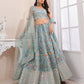 Rajwada Blue Organza Blend Embroidered Semi Stitched Lehenga With Unstitched Blouse for Women