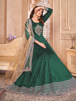 Rajwada Green Tafeta Embroidered Semi stitched Kurta Set For Women