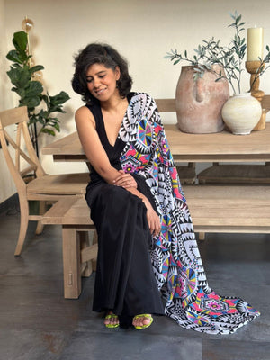Rajwada Black And White Georgette Printed Saree For Women