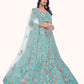 Rajwada Sea Green Embroidered Soft Net Semi Stitched Lehenga With Blouse For Women