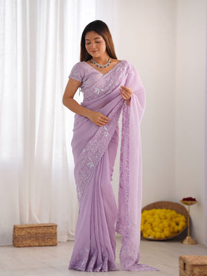 Rajwada Pink Crushed Tissue Embroidered Saree With Unstitched Blouse For Women