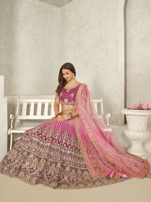 Rajwada Pink Net Embroidered Semi Stitched Lehenga With Unstitched Blouse for Women