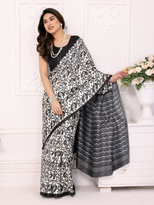 Rajwada White Khadi Printed Saree With Unstitched Blouse For Women