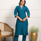Rajwada Teal Viscose Chanderi Embroidered Stitched Kurta Set For Women