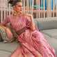 Rajwada Pink Silk Blend Woven Saree With Unstitched Blouse for Women