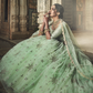 Rajwada Women Sea Green Sequins, Zari Semi Stitched Lehenga With Unstitched Blouse