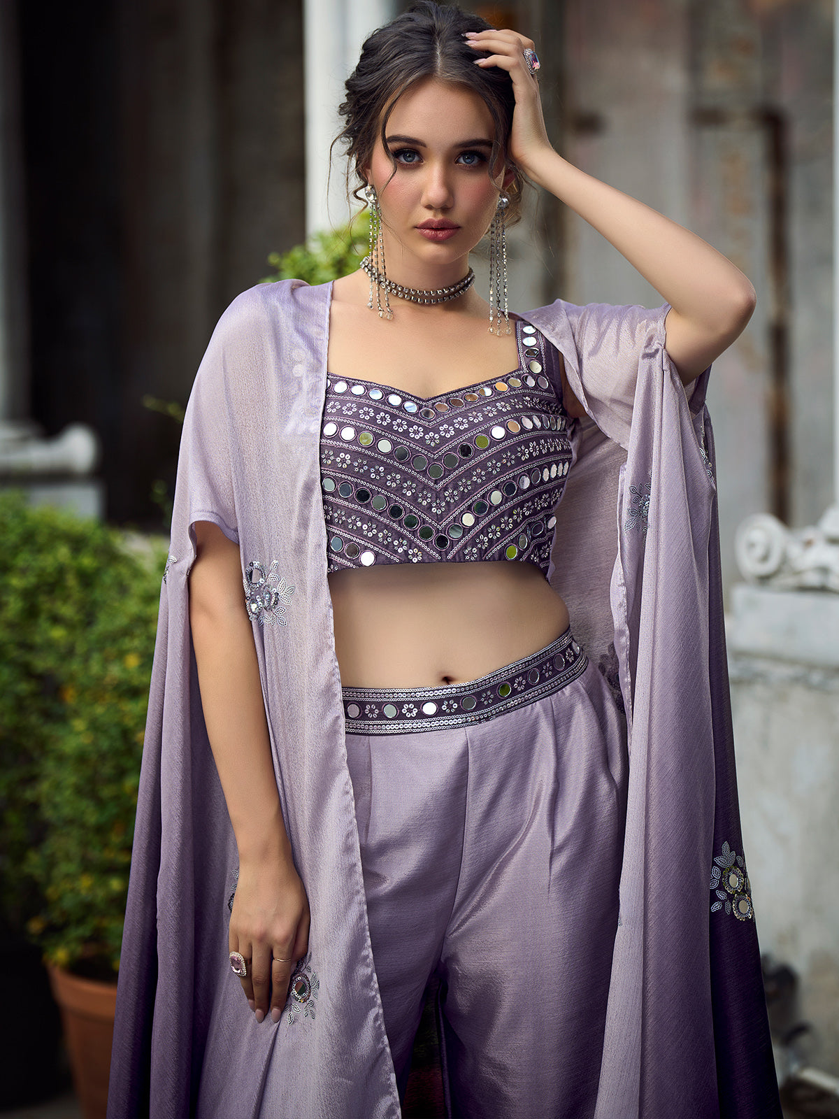 Rajwada - Purple Chinon Semi Stitched Indo Western Dress