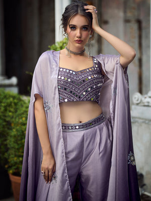 Rajwada - Purple Chinon Semi Stitched Indo Western Dress