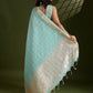 Rajwada Sky Blue Silk Blend Woven Checked Saree For Women