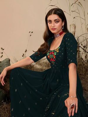 Rajwada Women Classy Teal Georgette Stitched Salwar Suit