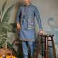 Rajwada Blue Viscose Silk Embroidered Stitched Kurta Set For Men