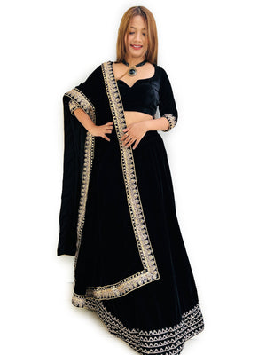 Rajwada Women Designer Black Semi Stitched Lehenga With Unstitched Blouse