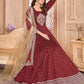 Rajwada Maroon Tafeta Embroidered Semi stitched Kurta Set For Women