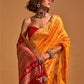 Rajwada Yellow Silk Blend Woven Saree With Unstitched Blouse For Women