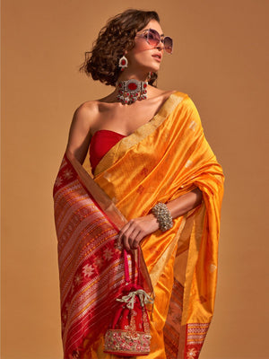 Rajwada Yellow Silk Blend Woven Saree With Unstitched Blouse For Women
