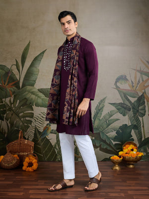 Rajwada Wine Viscose Rayon Woven Kurta For Men