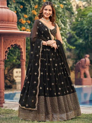 Black Georgette Embellished Lehenga