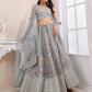 Rajwada Grey Organza Blend Embroidered Semi Stitched Lehenga With Unstitched Blouse for Women