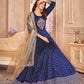 Rajwada Blue Tafeta Embroidered Semi stitched Kurta Set For Women
