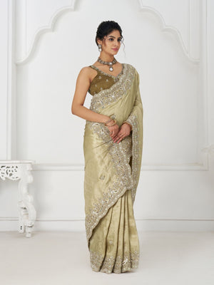 Rajwada Olive Viscose Silk Embellished Saree For Women