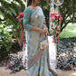 Rajwada Light Blue Woven Soft Silk Saree with Unstitched Blouse for Women